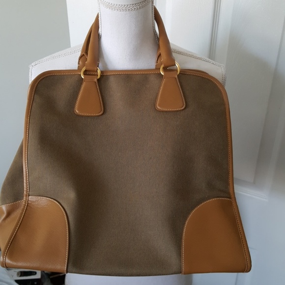PRADA AUTHENTIC LOGO JACQUARD CALF LEATHER TOTE - Picture 6 of 8